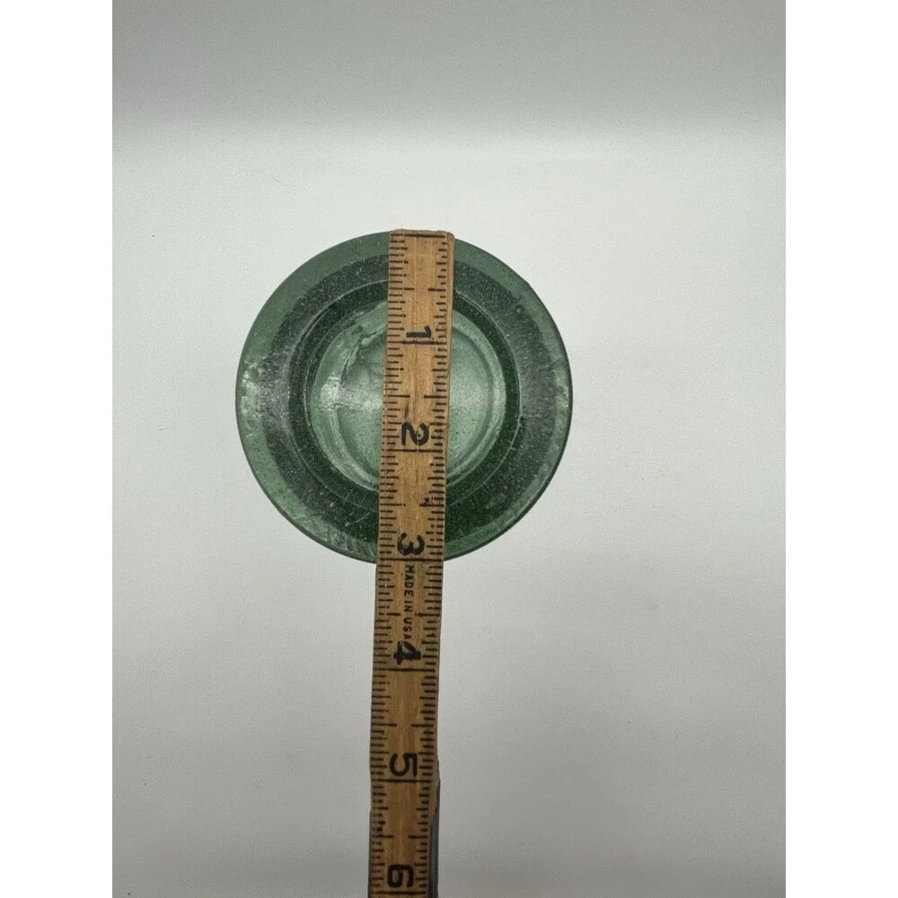 Vintage Recycled Green Glass Vase with Purple Floral Design, very heavy